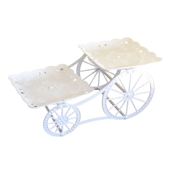 2‑Tier White Cart‑Style Christmas Dessert Stand With Decorative Wheels, Plastic Cupcake Pastry Cookie Candy Display Rack For Xmas Party Table Buffet Home Decor