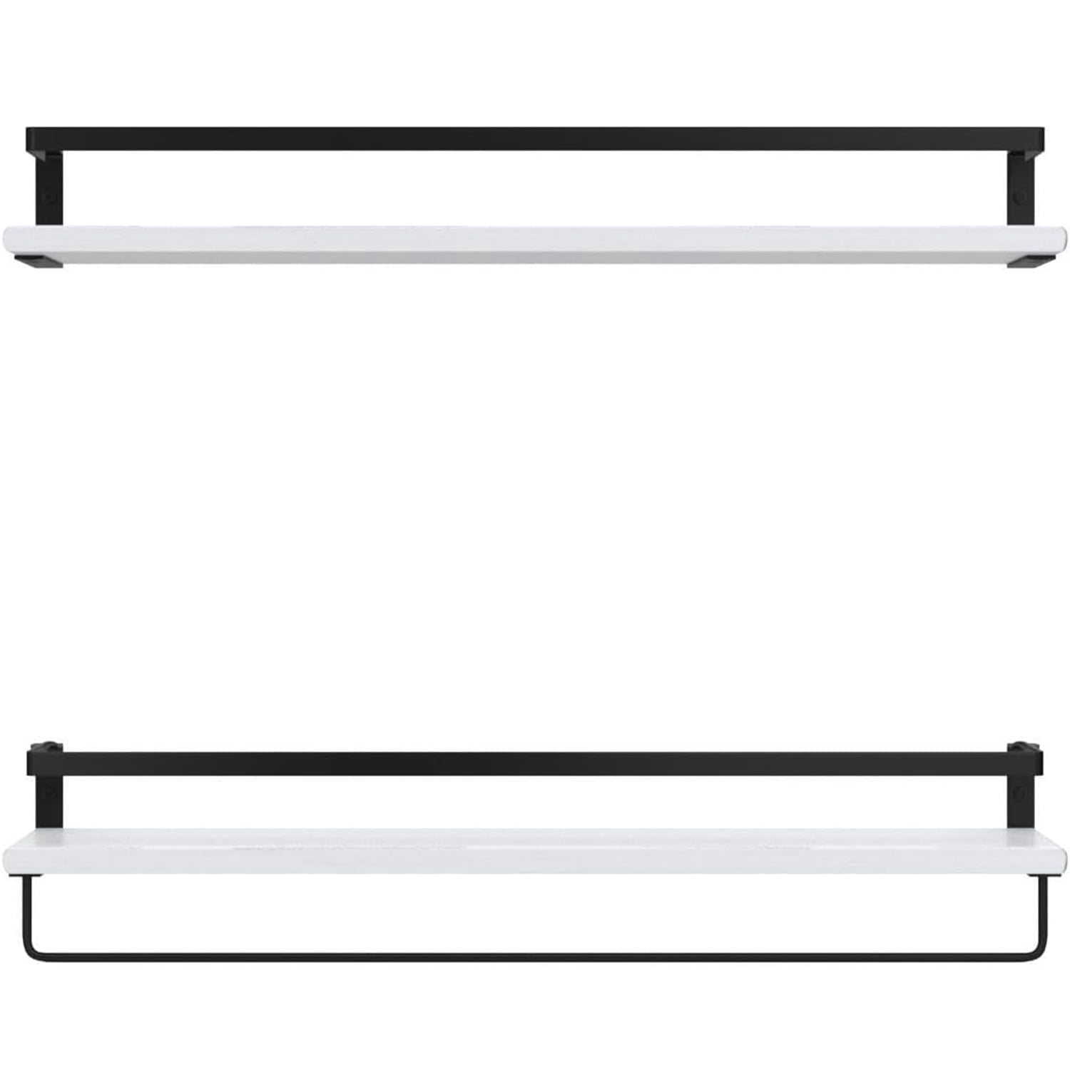 2-Tier White Wall-Mounted Floating Shelves W/Guardrail & Towel Bar, 16 Inch Rustic Wood Storage Shelf for Living Room Kitchen Bedroom, Bathroom Shelves Over The Toilet