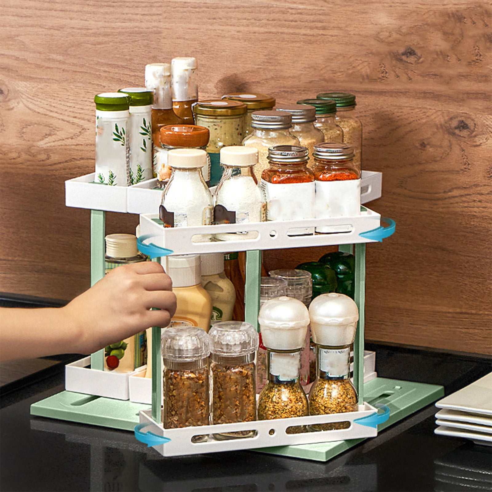 Teamkio Bamboo Spice Rack Organizer for Cabinet, 2-Tier Pull Out Spice  Rack, Tool-Free Install Slide Out Vertical Seasoning Spice Organizer for