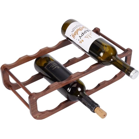 2-Tier Wine Rack and Water Bottle Organizer Coconut Brown Wood Rack Organizer Wine Bottles Display Holder for DIY Kitchen Cabinet Countertop 18x41x11.7cm