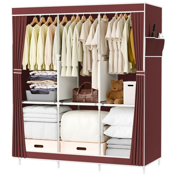 BAOKALER Portable Closet Wardrobe, Non-woven Fabric Organizers and Storage, Clothes Storage for Home, Wine Red
