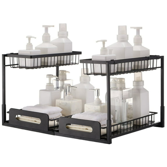2-Tier Wire Pull Out Cabinet Under Sink Organizer 10.7"x14.2" Drawer Basket 2PCS 10.7x14.2 in