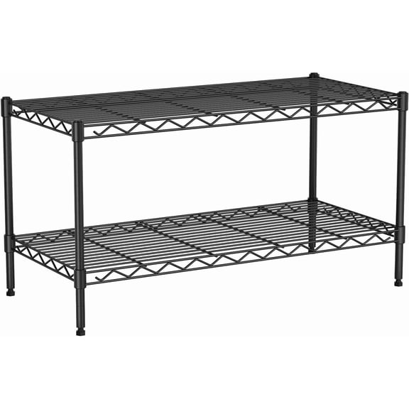 2 Tier Wire Shelf,Black Adjustable Metal Storage with Wheels