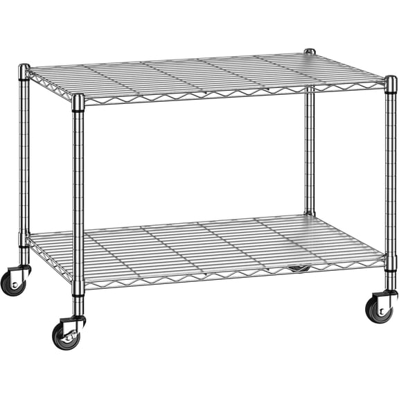 2-Tier Wire Shelving with Wheels,Storage Shelves with Gaskets,Adjustable Metal Shelving Unit Shelf Organizer for Kitchen Living Room,Garage,Office,Laundry,Pantry,18"D x 36"W x 26"H,Chrome