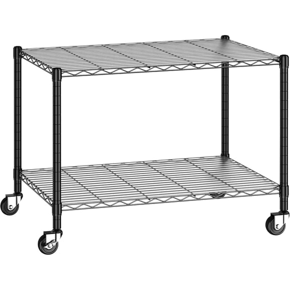 2-Tier Wire Shelving with Wheels,Storage Shelves with Gaskets,Height Adjustable Metal Shelving Unit Shelf Organizer for Living Room,Garage,Kitchen,Office,Laundry,Pantry,18"D x 36"W x 25"H,Black
