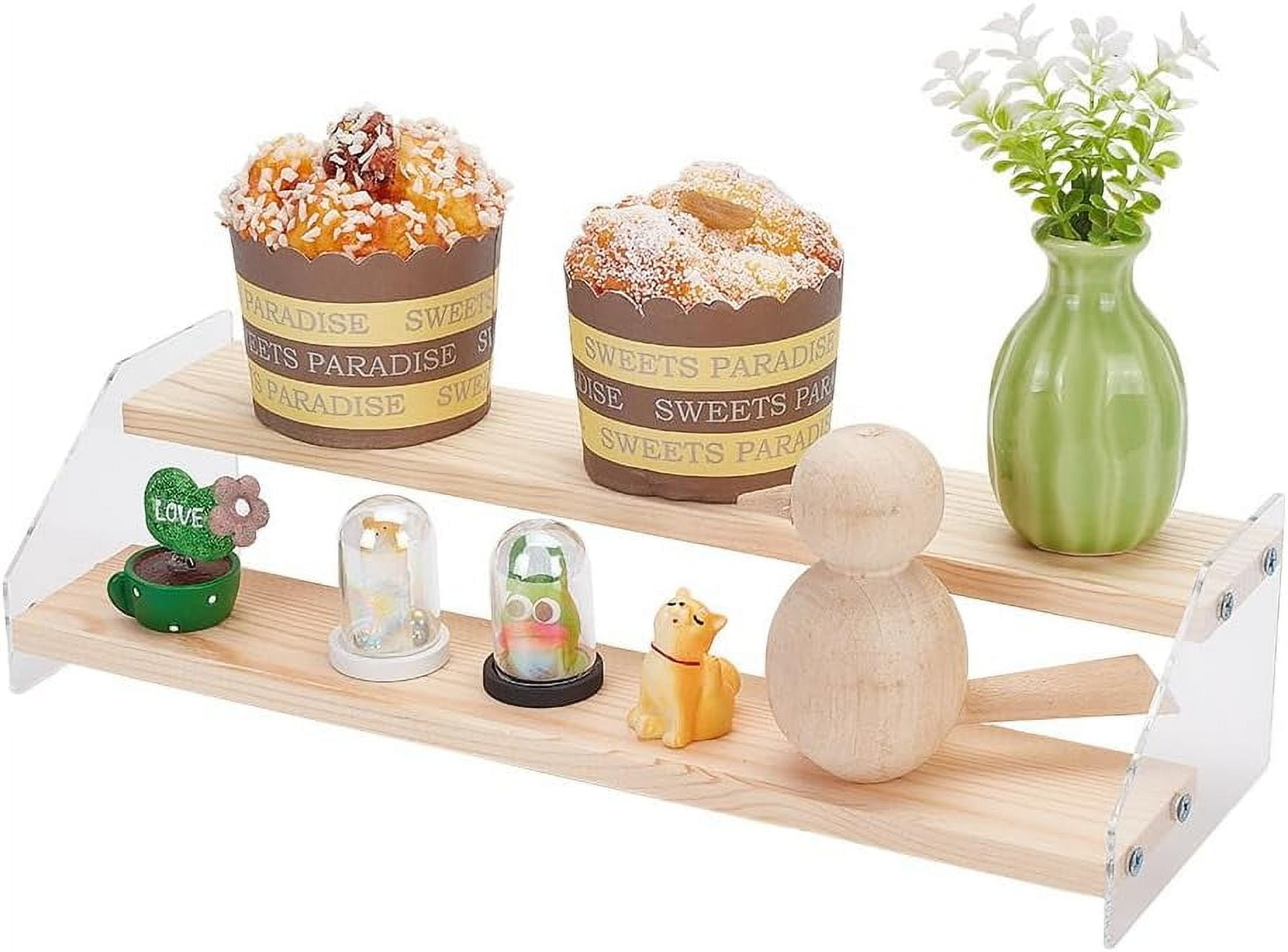 2 Tier Wood Acrylic Display Stand Riser Shelf Wooden Display Shelf ...