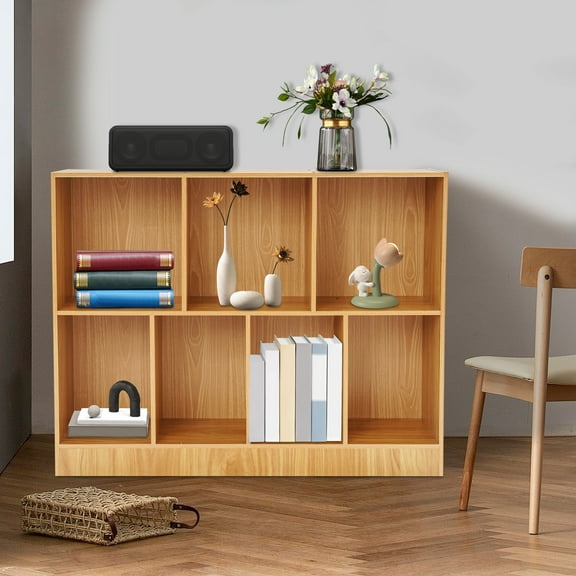 2-Tier Wood Color Bookshelf Freestanding Bookshelf Floor Standing Storage Shelf for Bedrooms, Study Areas