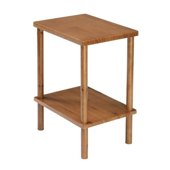 2 Tier Wood End Table, Outdoor Side Table with Storage Shelf, Small Patio Coffee Table, Weather Resistant End Table for Indoor Outdoor Balcony Lawn Pool, Teak Finish
