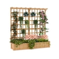 thumbnail image 1 of 2-Tier Wood Planter Box w/Trellis & Roof - 1.4ft Deep Raised Garden Bed for Climbing Plants, Veggies & Flowers - Outdoor Use w/8 Drainage Holes, 1 of 8