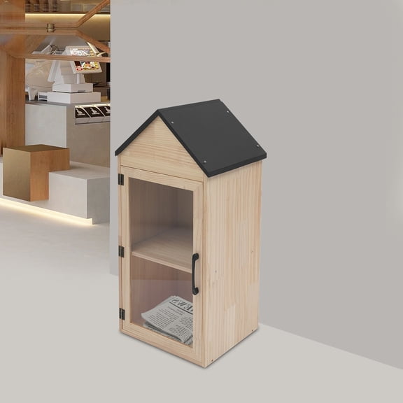 2-Tier Wooden Book Storage Box, Little Library Box, Book Cabinet 1 Doors