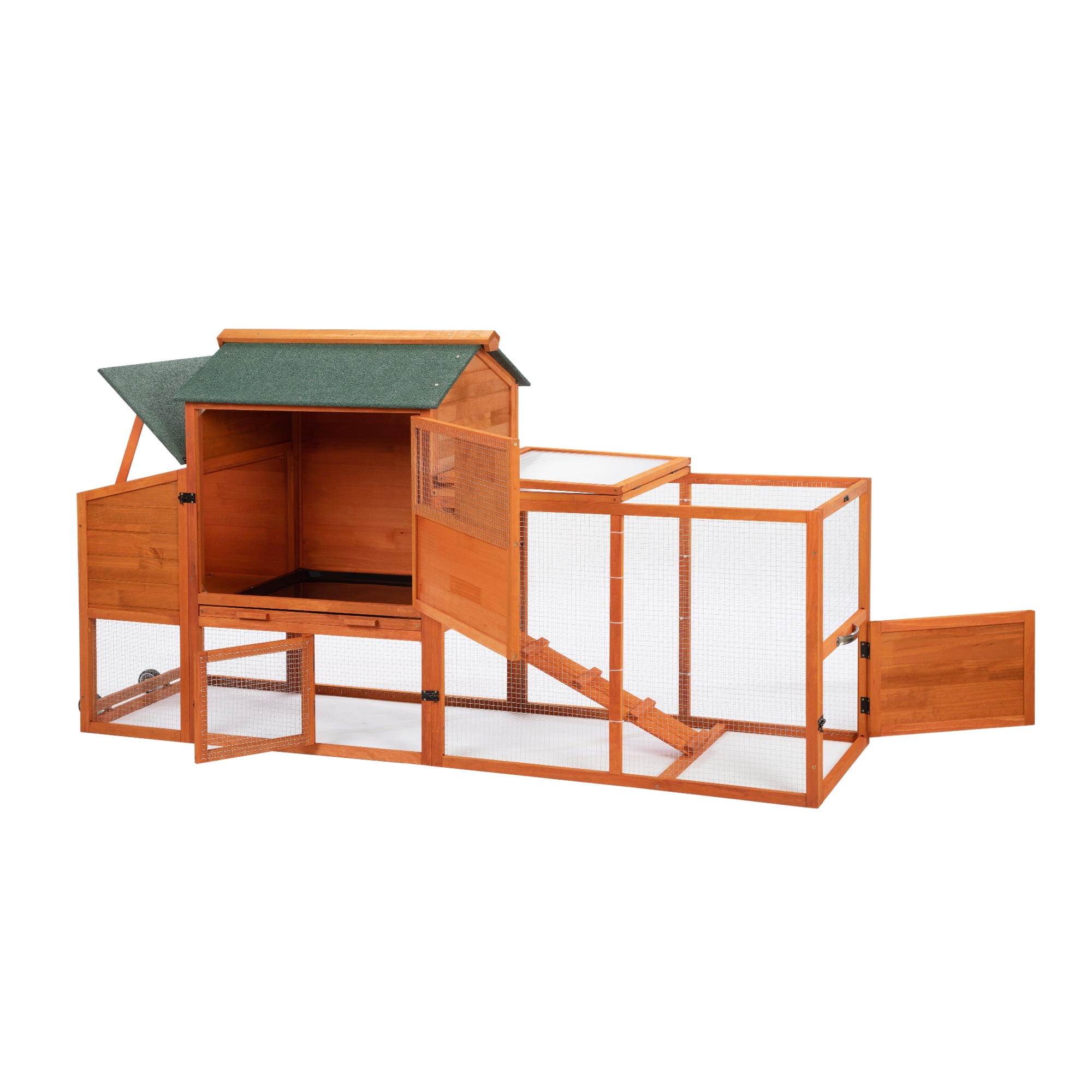 2-Tier Wooden Chicken Coop, Outdoor Bunny Rabbit Hutch with Tray ...