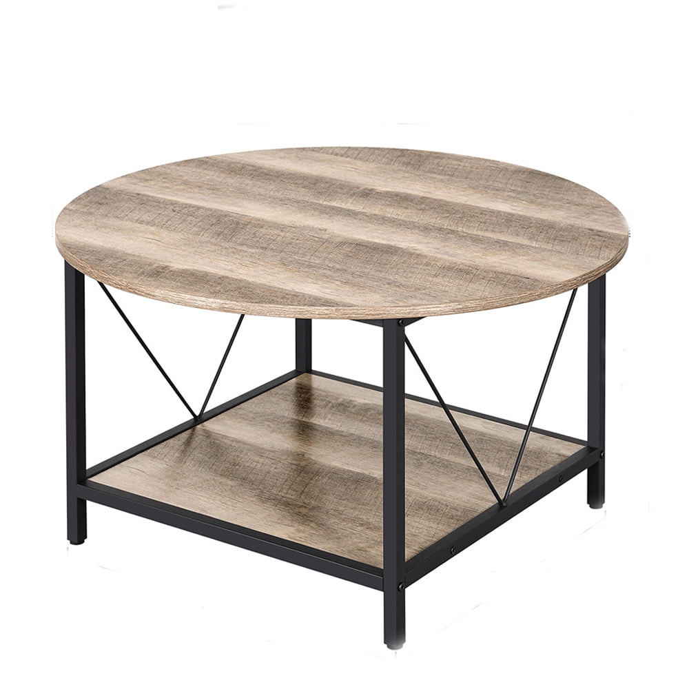 2Tier Wooden Coffee Table with Open Storage, Small Round Coffee Table