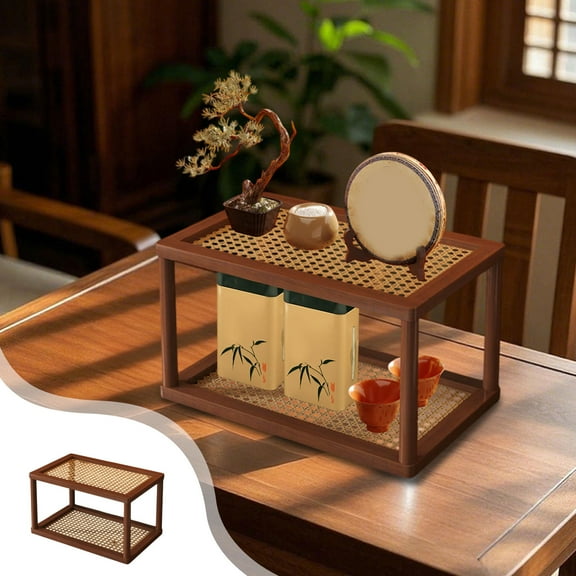 2-Tier Wooden Desktop Shelf for Mugs Cosmetics Water Bottles, Layered Display Storage Rack for Office Bathroom Kitchen, Space-Saving Desk Organizer with Elegant Finish