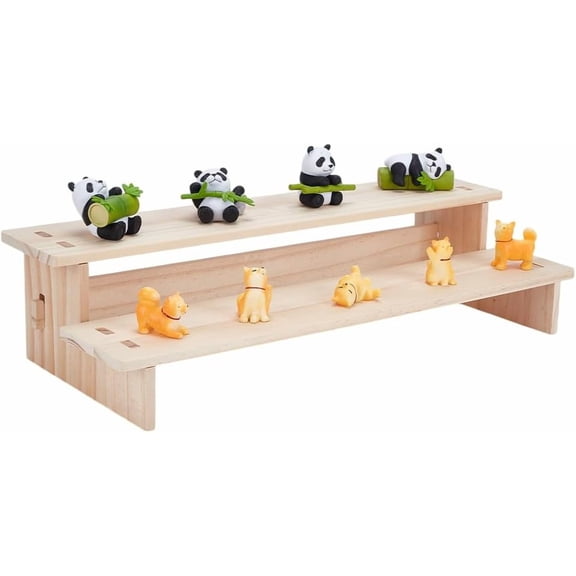2-Tier Wooden Display Riser Shelf Tabletop Small Food Stand Wooden Display Riser Stand Wood Display Stand for Perfume Cosmetics Figure Collection Blanched Almond 15.67x6.23x3.66inch