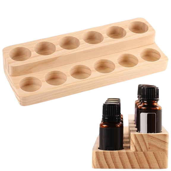 2-Tier Wooden Essential Oil Display Stand, 12-Slot Natural Hard-Wood Rack, Holds 5-30 Ml Bottles, Aromatherapy, Nail Polish, Tinctures, Countertop Organizer, Home, Spa, Salon, Gift for Oil Lovers