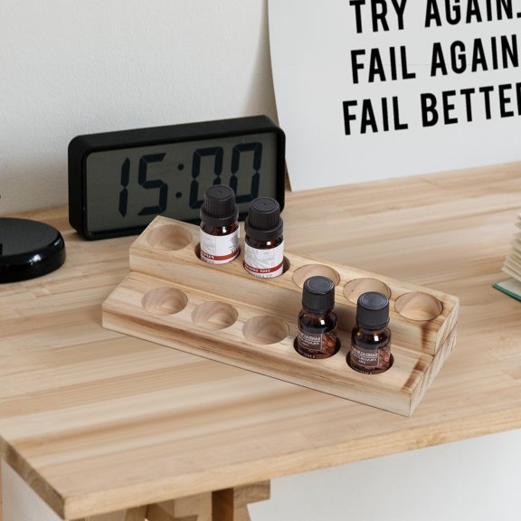 2-Tier Wooden Essential Oil Storage Rack (Set of 2)12 Slots Step Display Stand for Aromatherapy Oils, Perfume Bottles, Nail Polish (Fits 5ml-15ml Bottles)