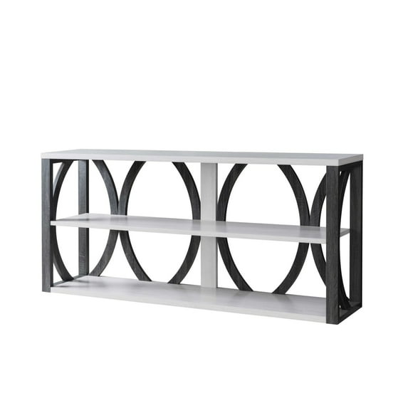 2 Tier Wooden Frame Console Table Multiple Oval Designs White Oak Gray