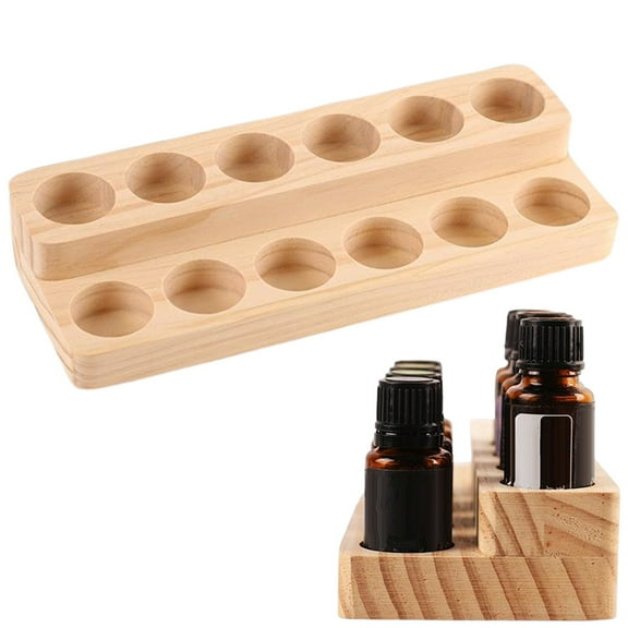 2 Tier Wooden Oil Display Storage Organizer Holder Stand 12 Slots Natural Hard Wood Rack Holds Up To 12 Aromatherapy Bottles Ideal Presentation Shelf,One Double-Layer Essential Oil Shelf