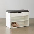 2Tier Wooden Shoe Storage Bench with Cushion Seat, White with Grey