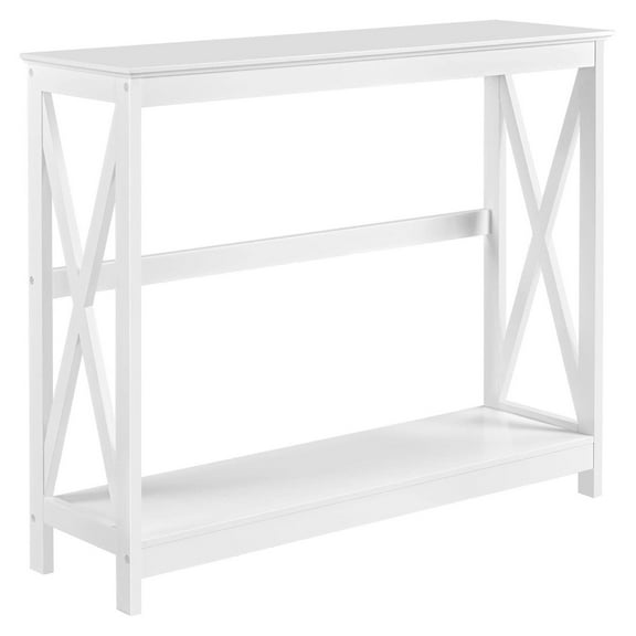 2 Tier X-Design Console Table Sofa Side Table with Storage Shelf for Living Room Narrow Space, Entryway and Hallway, White