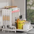 thumbnail image 1 of Spice Rack 2 Tier Metal Standing Kitchen Seasoning Storage Shelf with Hanging Basket Pull Out Countertop Organizer for Counter, Cabinet, Pantry, Bathroom, Bedroom (White), 1 of 15