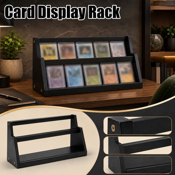 2 Tiered Large Capacity Wooden Card Display Shelf – Tiered Step Design for Sports Trading Cards, Compatible with PSA/BGC Cases & One-Touch Holders, Desktop Storage