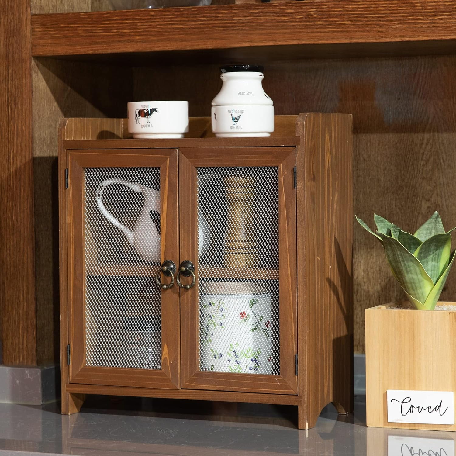 - 2 Tiered Storage Cabinet, Countertop Cabinet, Wood Organizer for ...