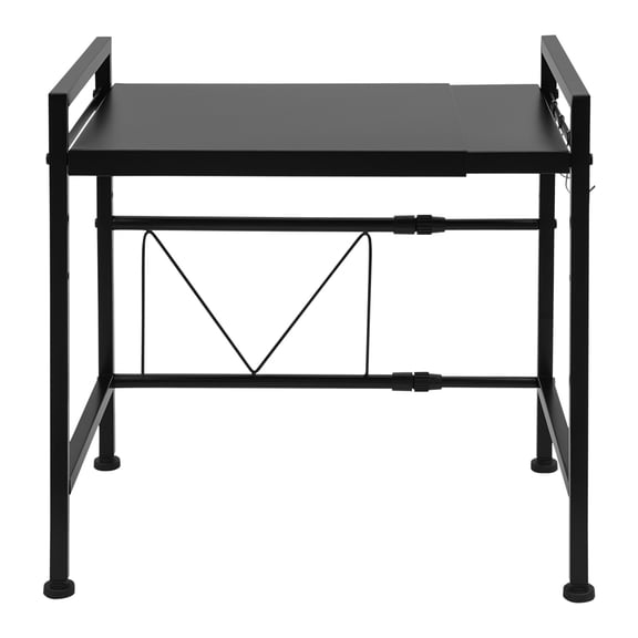 2 Tiers Black Microwave Shelf With 3 Hooks H-shaped Expandable Microwave Rack for Kitchens, Canteens