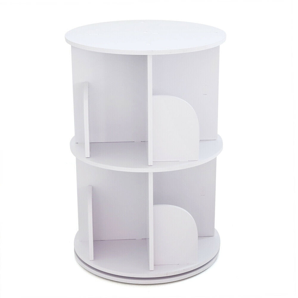 2Tiers Bookshelf 360° Rotating Bookcase Round Bookcase Storage Shelf