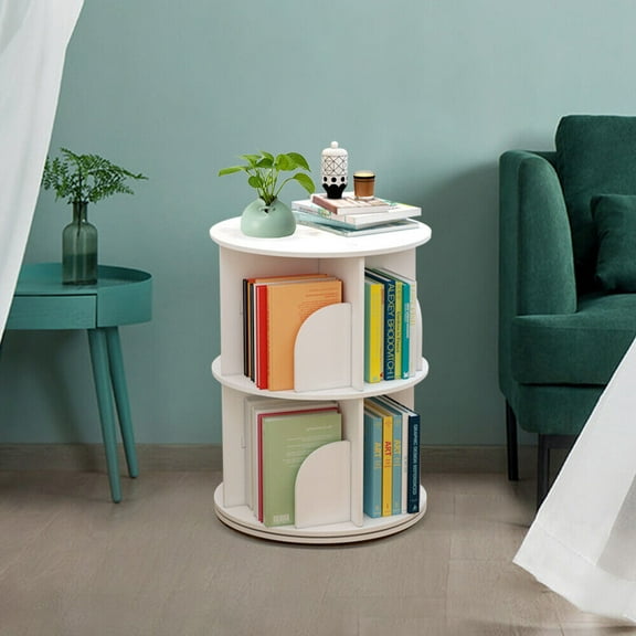 2 Tiers Bookshelf Display Rack 360 Rotating Bookcase Freestanding Bedroom