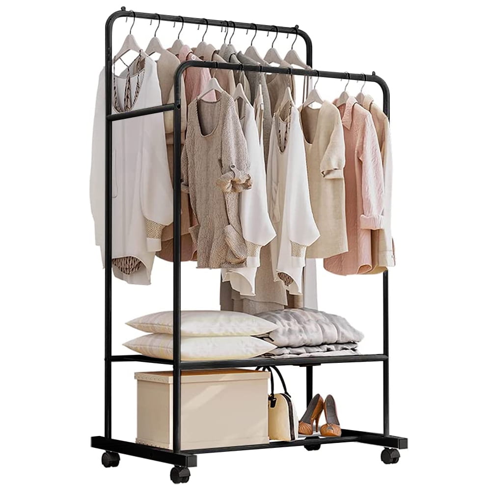 Zzbiqs 2 tier movable cloth stand hanger heavy duty rolling garment
