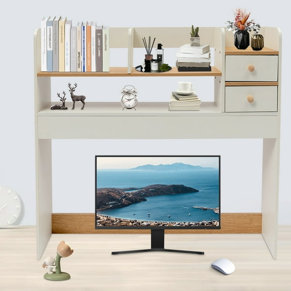 36*7*30.7in 2 Tiers Desktop Bookshelf Office Dorm Desk Organiser Storage Shelf Display Rack