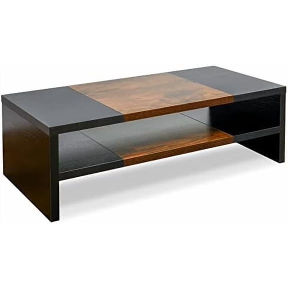 2 Tiers Desktop Monitor Stand Riser 20 Inch Printer Stand with Storage Small TV Riser Laptop Wooden Desk Organizer Shelf Bookshelf (Black+Brown, 2 tiers)