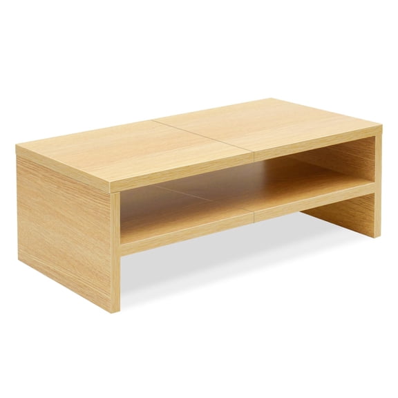 2 Tiers Desktop Monitor Stand Riser 20 Inch Printer Stand with Storage Small TV Riser Laptop Wooden Desk Organizer Shelf Bookshelf Maple (Natural Maple, 2 Tiers)