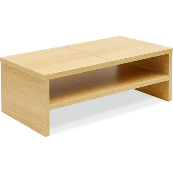 2 Tiers Desktop Monitor Stand Riser 20 Inch Printer Stand with Storage Small TV Riser Laptop Wooden Desk Organizer Shelf Bookshelf Maple (Natural Maple, 2 Tiers)