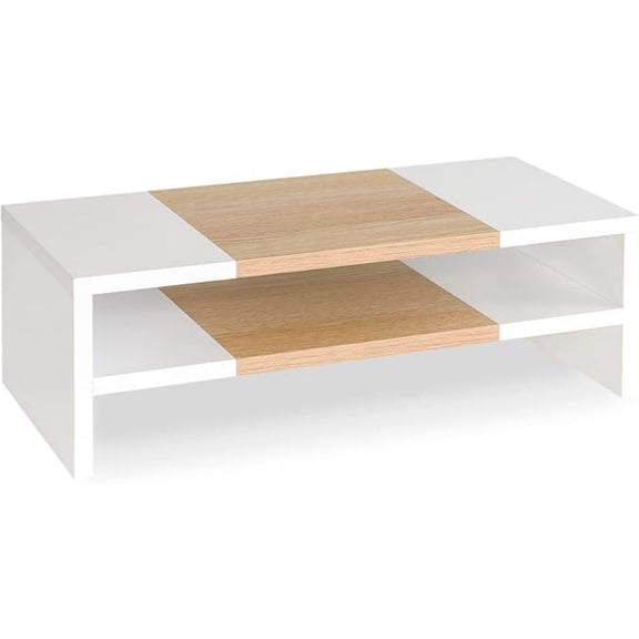 2 Tiers Desktop Monitor Stand Riser 20 Inch Printer Stand with Storage Small TV Riser Laptop Wooden Desk Organizer Shelf Bookshelf Maple