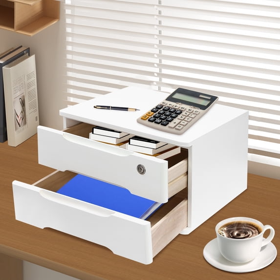 2 Tiers Desktop Storage Organizer Box,Desk Organizer Drawer,Office Wood Supplies Drawer