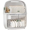 thumbnail image 1 of 2 Tiers Dish Drying Rack Drain Board with Lid Cover, Kitchen Plate Cup Tray Cutlery Drainer, Transparent Magnetic Suction Doors Bowl Drying Rack Chopsticks Holder Dishes Organizer Tableware Cabinet, 1 of 8