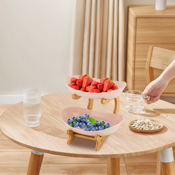 2-Tiers Fruit Serving Tray Fruit Basket Kitchen Fruit Bowl 1.3kg Storage Rack
