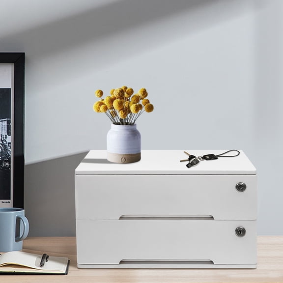 2 Tiers Home Office Lockable Wooden Desktop Storage Box Rectangular White Office Supplies File Organizer