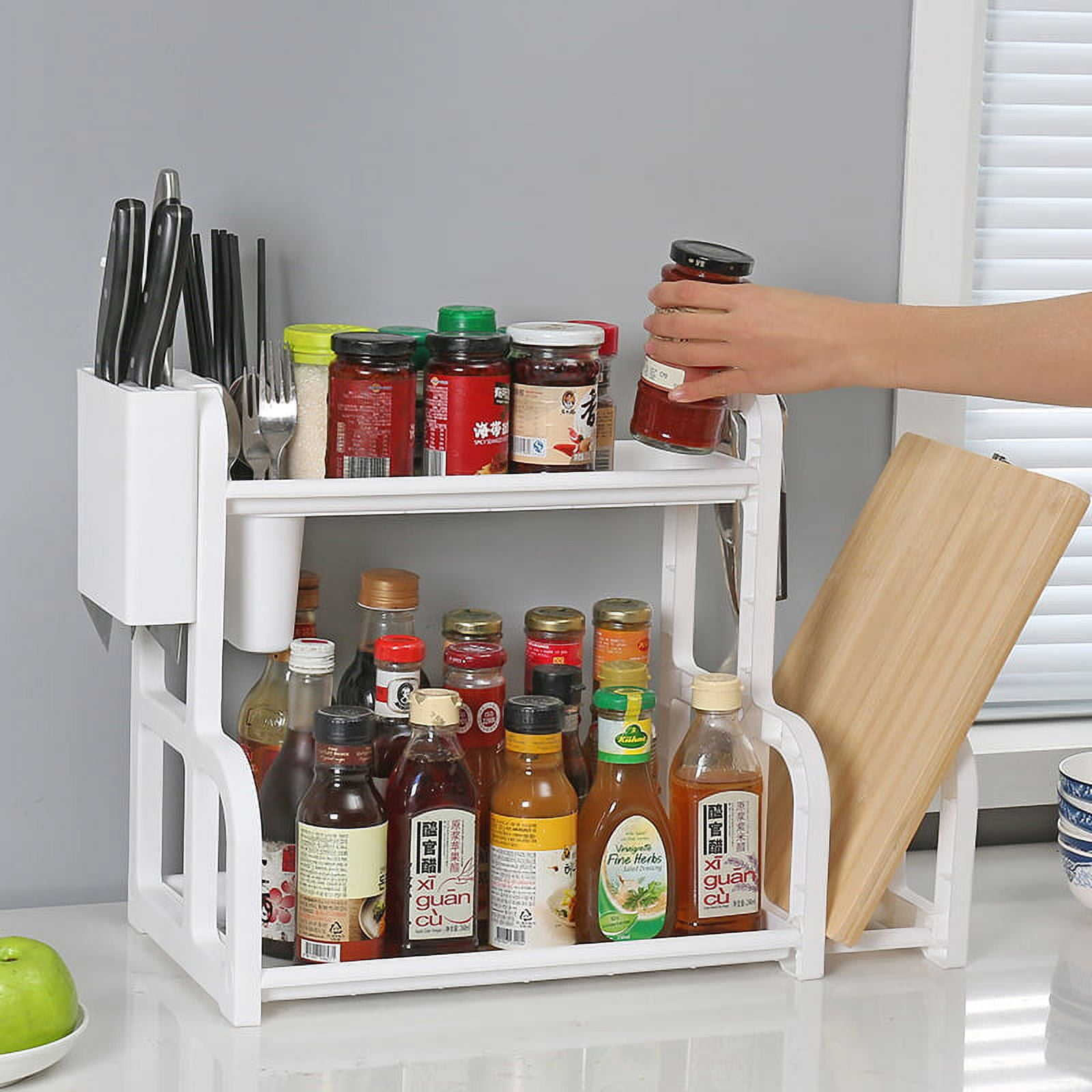 Giikin Countertop Shelf Organizer, 2 Tier Kitchen Spice Rack Organizer for Countertop, Wood Coffee Counter Shelf Organizer for Home (Rustic Brown)