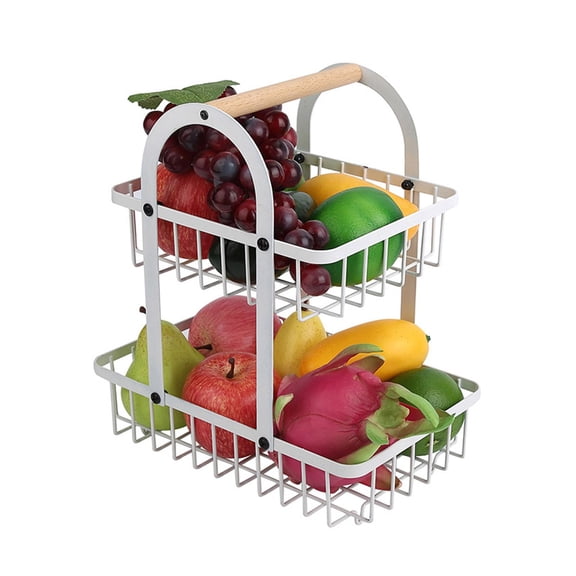 2 Tiers Metal Fruit Basket Cake Stand Portable Kitchen Storage Countertop Shelf Rack for Fruits Vegetables Household Toiletries