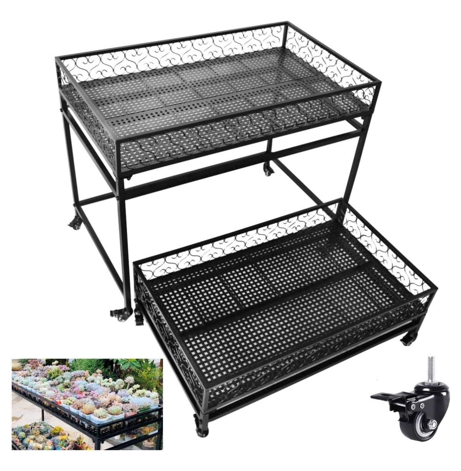 2-Tiers Metal Mobile Raised Garden Succulent Flower Stand, Floor ...
