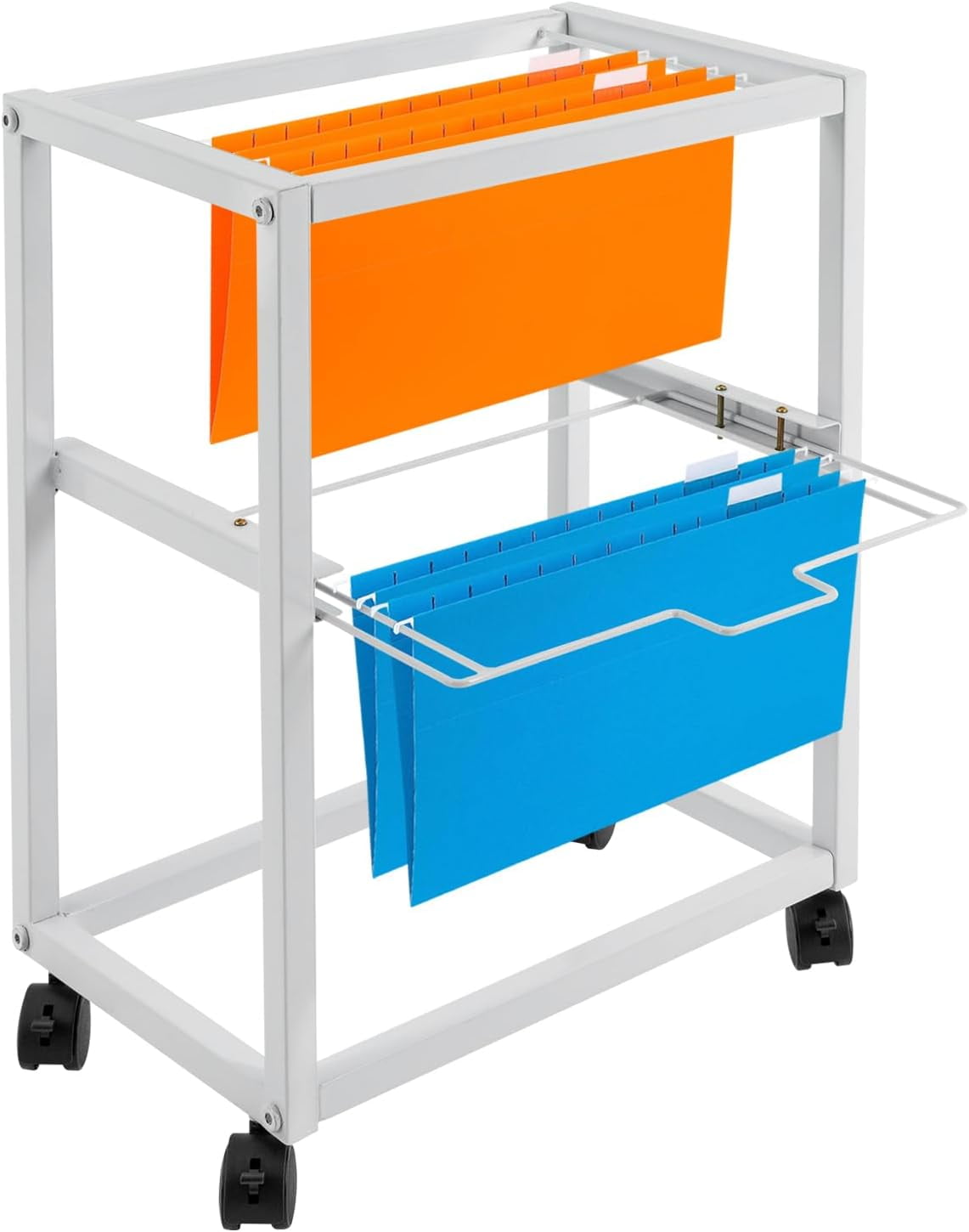 2 Tiers Metal Rolling File Carts with Lockable Wheels, Movable Pull-Out ...