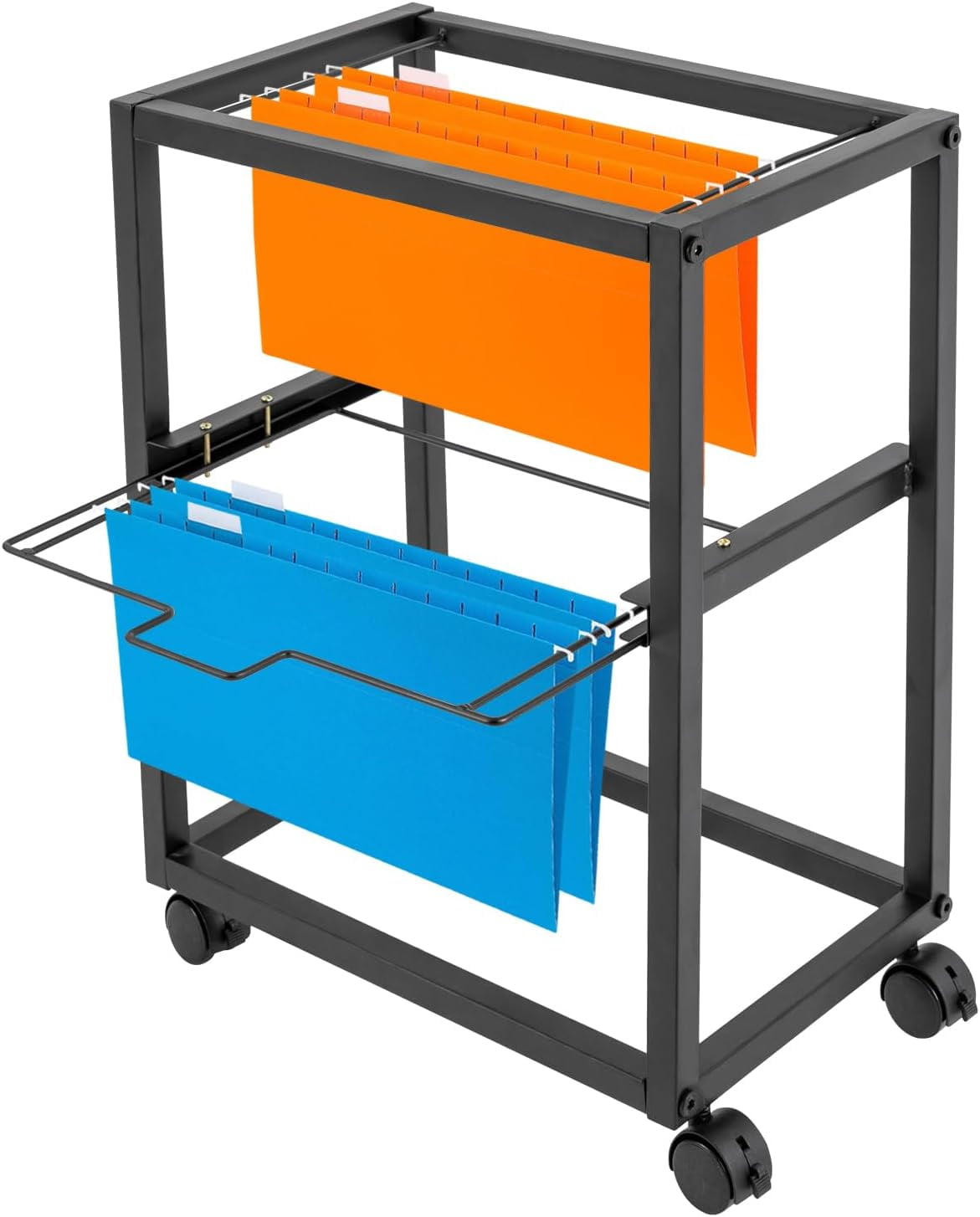 Lockable File Carts 2 Tiers Metal Rolling File Carts with Lockable Wheels, Movable Pull-Out ...