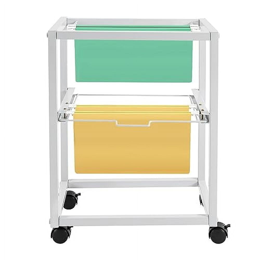 2 Tiers Metal Rolling File Carts w/Wheels, Modern Hanging Files Frame ...