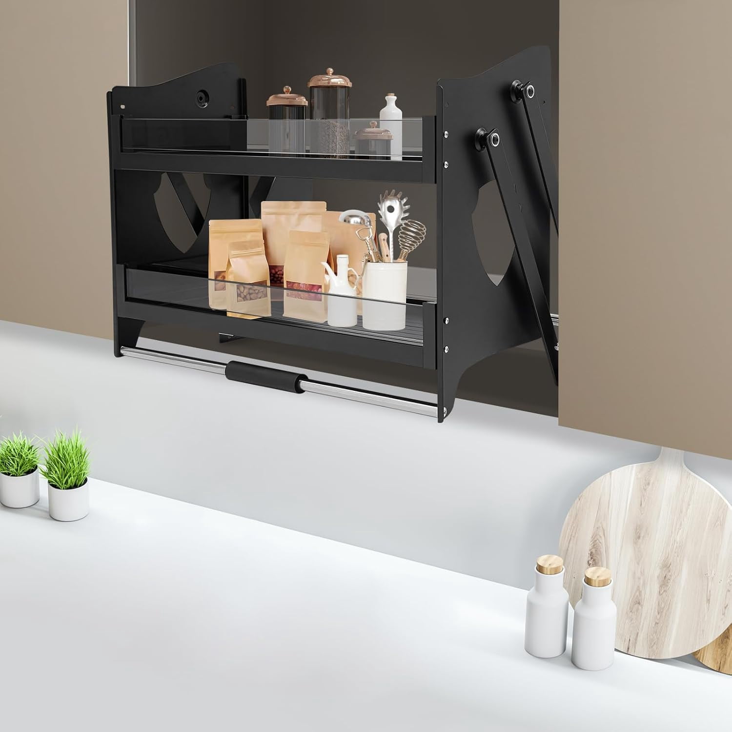 2 Tiers Pull Down Cabinet Organizer, 29 Inch Pull Out Spice Organizer ...