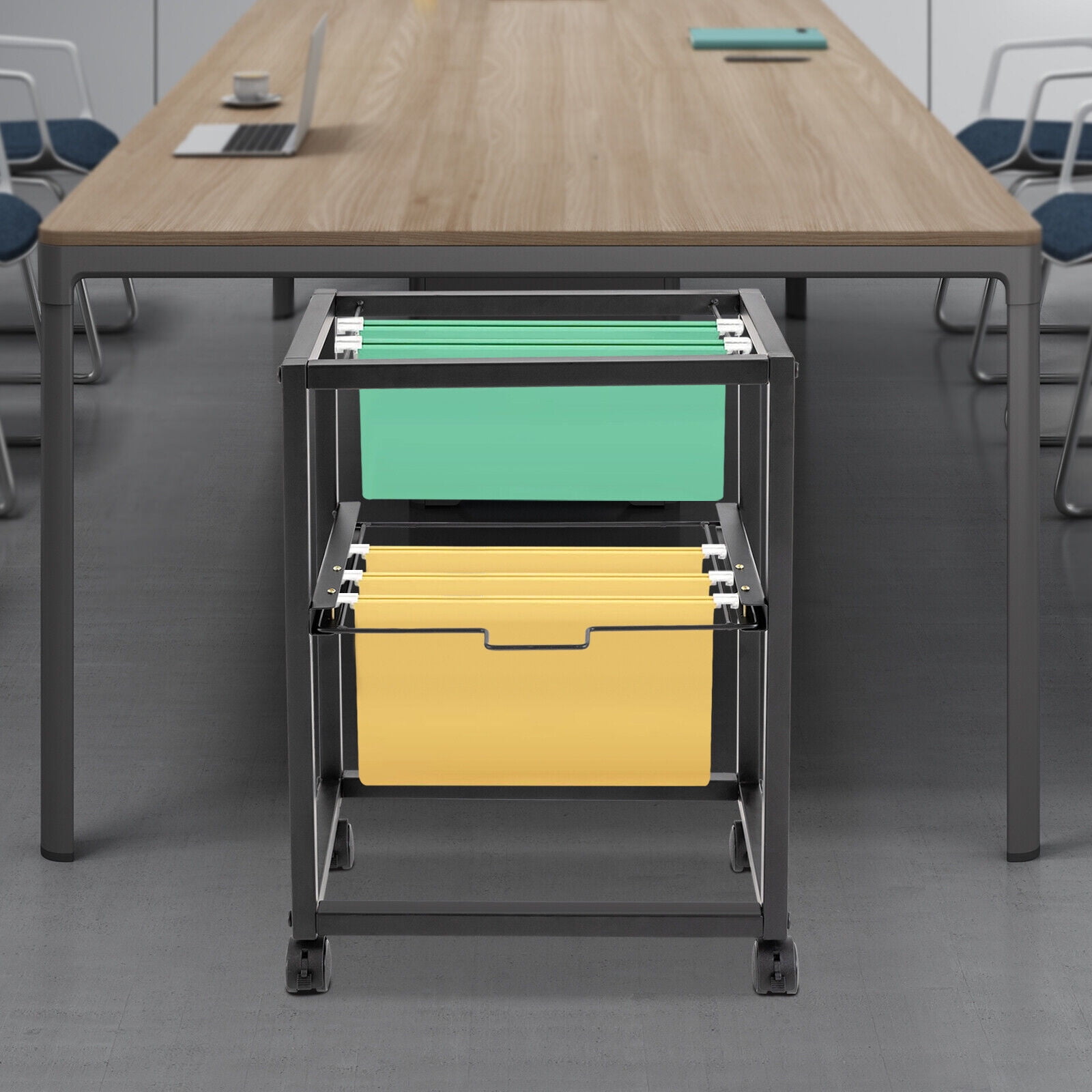 2 Tiers Rolling File Cart with Wheels File Folder Rack Organizer