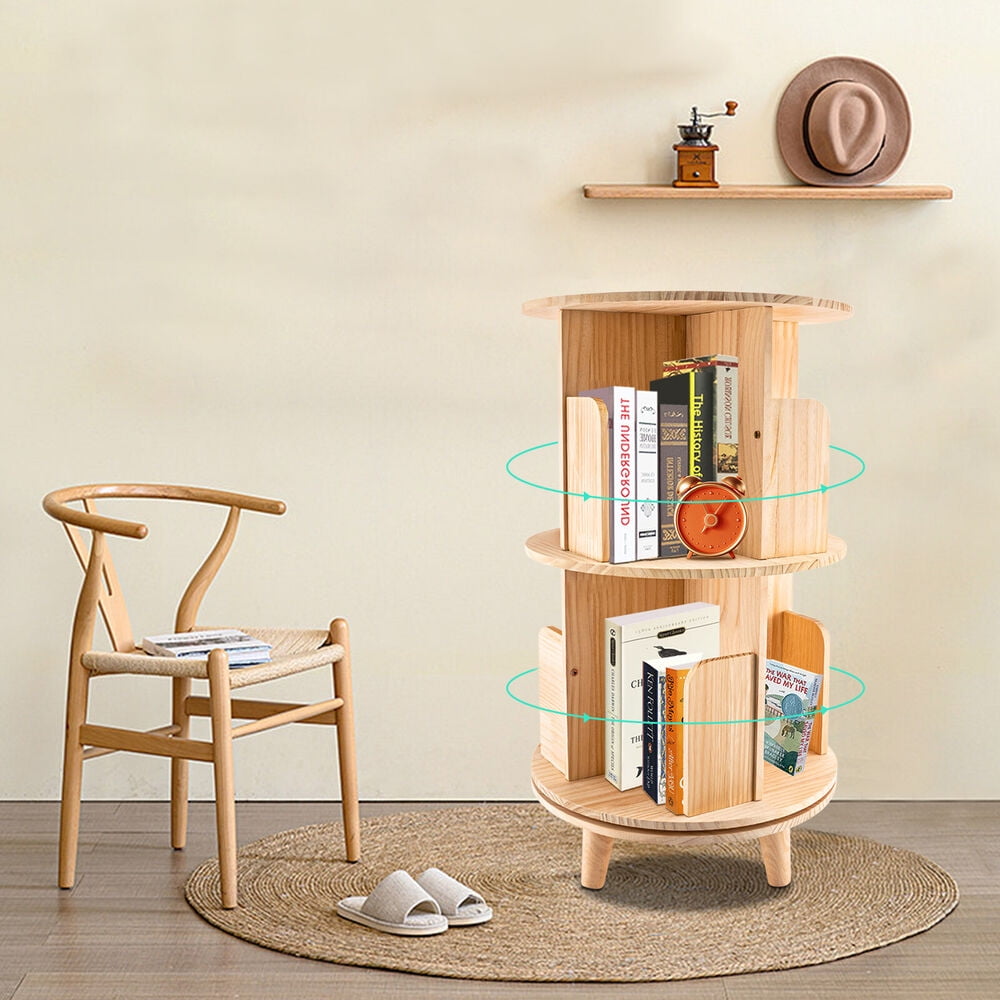 2 Tiers Rotating Bookshelf Display Floor Standing Bookcase