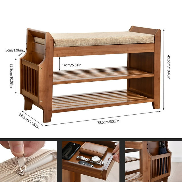Wooden Shoe Rack Bench With Storage & Cushion - 2-Tier Entryway Bench For Hallway, Mudroom (Walnut, 39.4")
